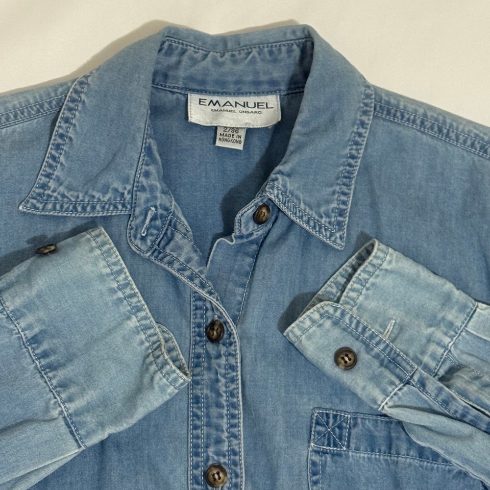 Emanuel Emanuel‎ Ungaro Denim Button Down Shirt Light Wash Cotton Womens 2/36